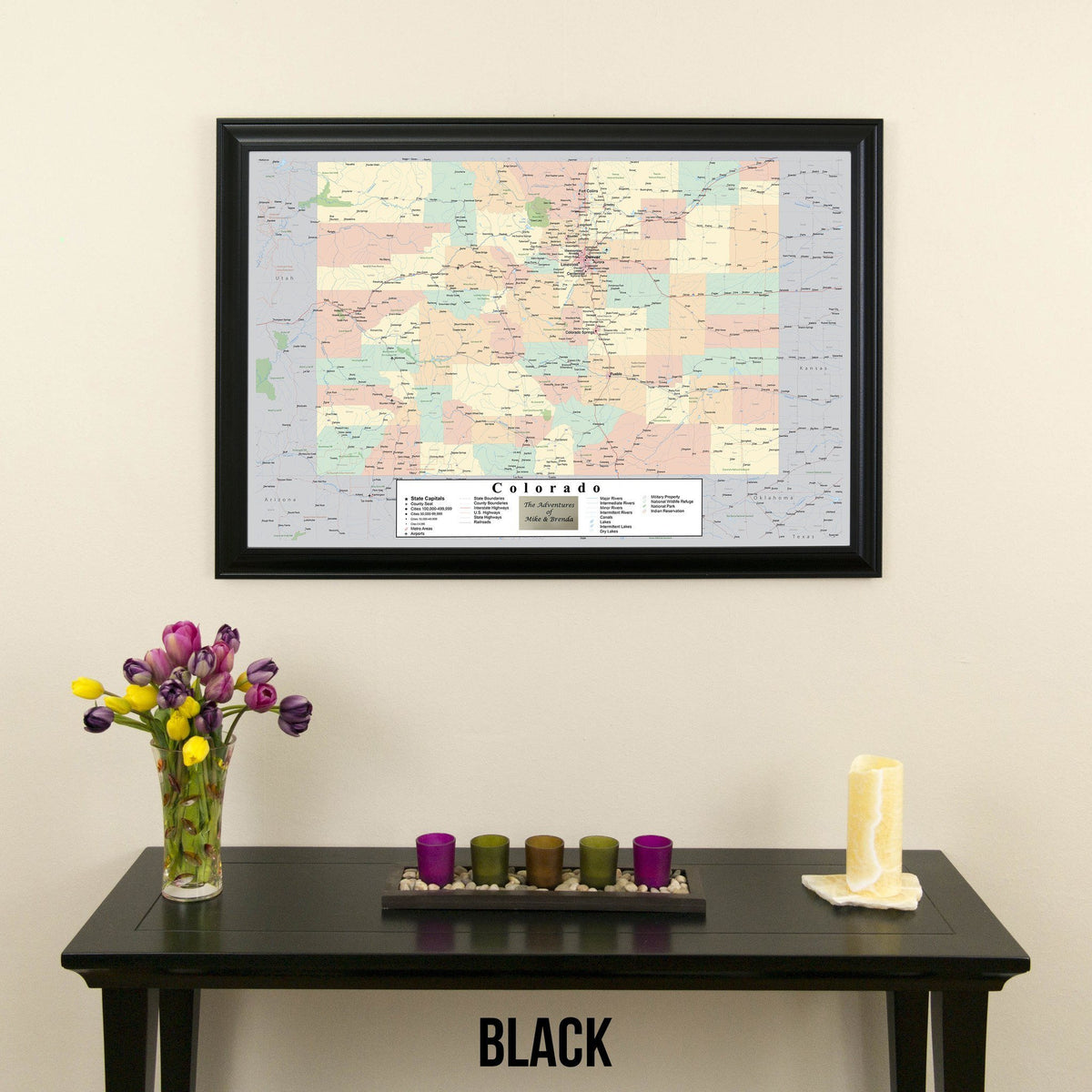 Colorado Push Pin Travel Map in Black Frame