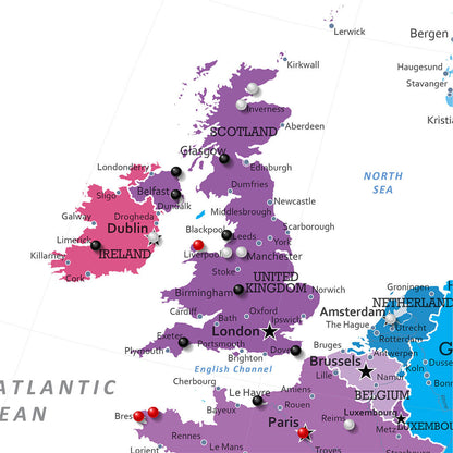 Closeup of Colorful Europe Square Map