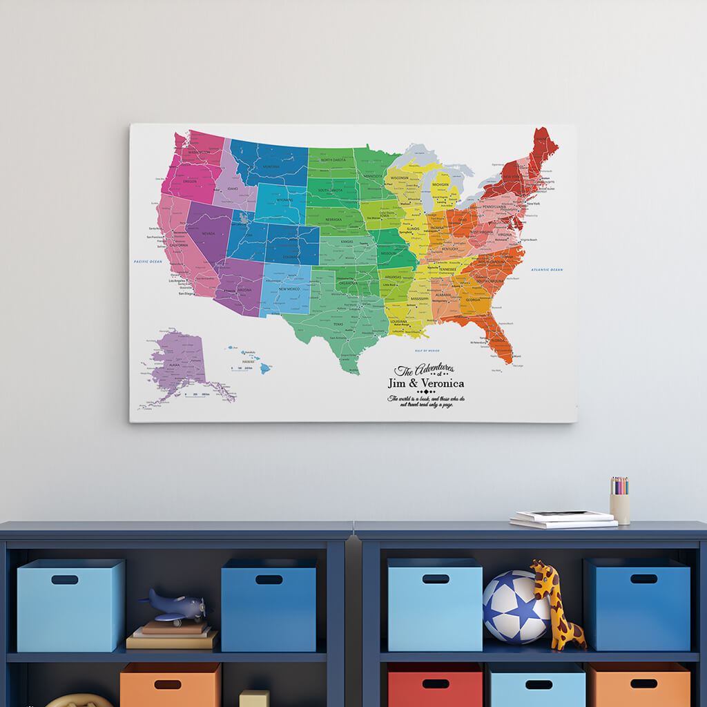 24x36 Gallery Wrapped Canvas Colorful USA Travel Map