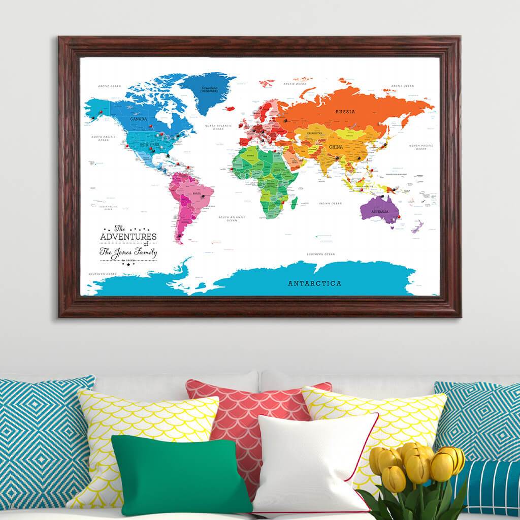 Mapamundi colores world map art canvas