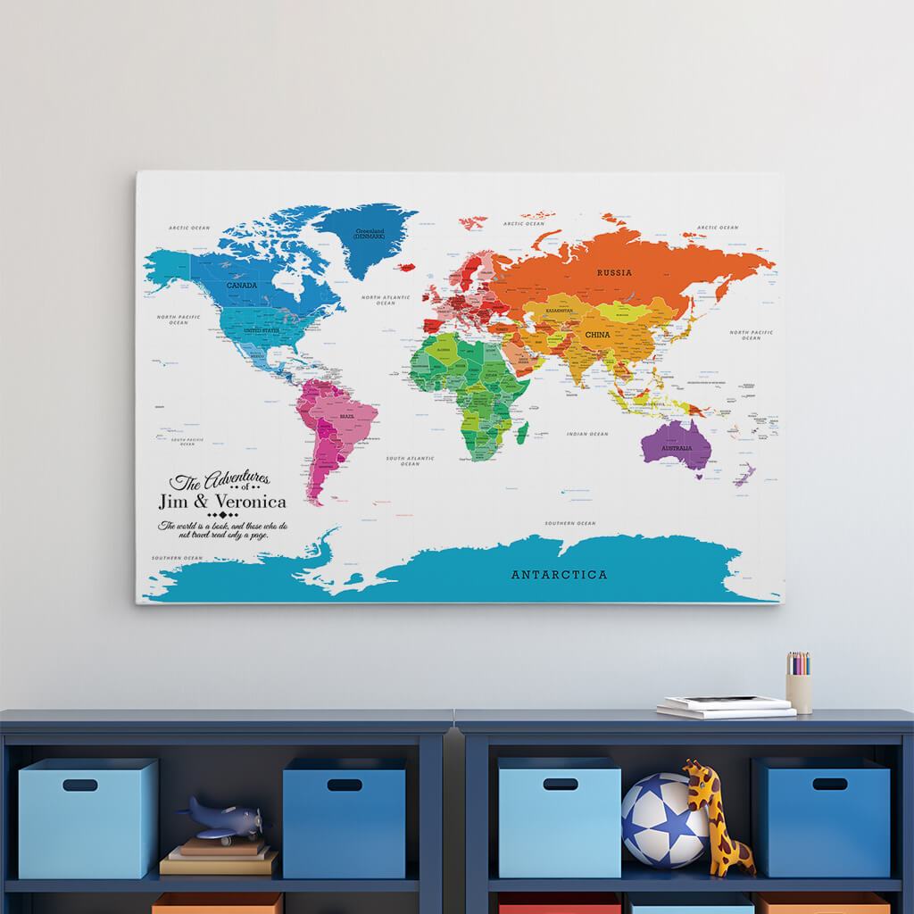 24x36 Gallery Wrapped Colorful World Push Pin Travel Map