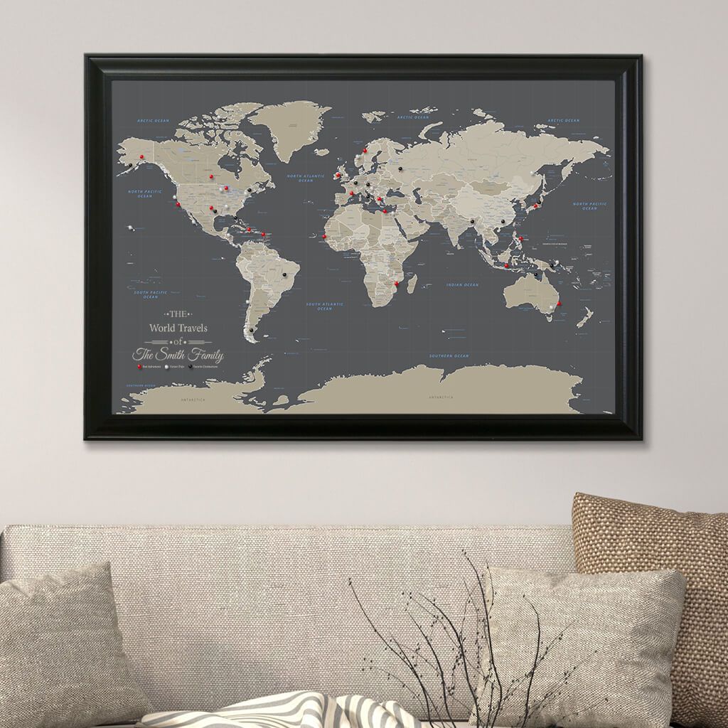 World Map Canvas Art Canvas Map of the World with Pins Push