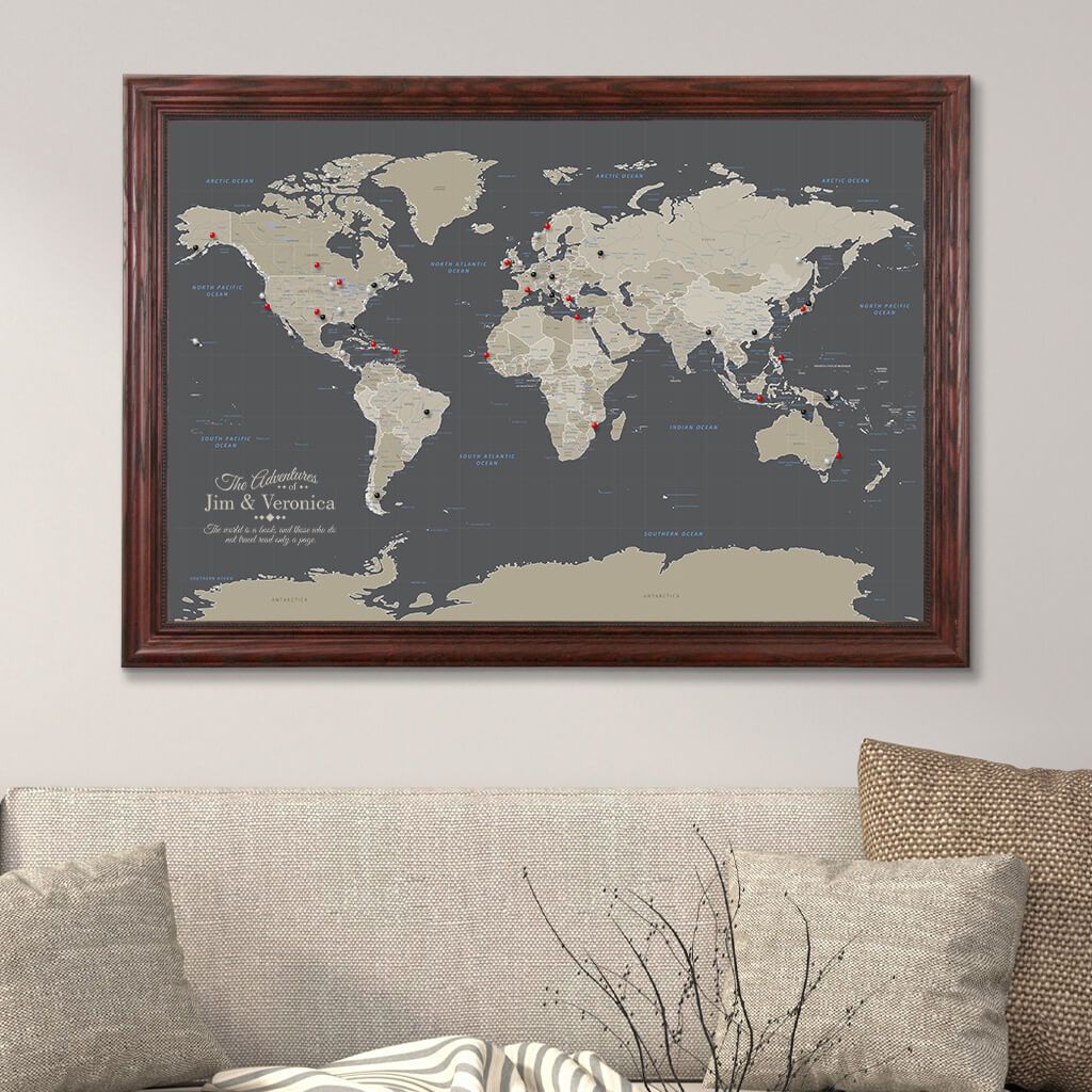  World Travel Map Push Pin on Canvas - Detailed World