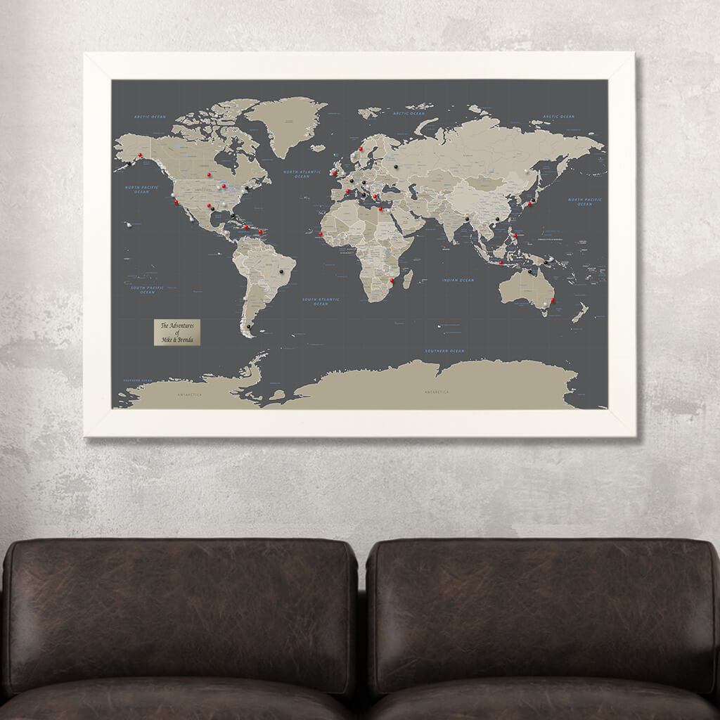  Personalized World Map Pin Board, Modern Wall Art, Framed Push  Pin Map, Black and White, Best Gift for Travellers : Office Products