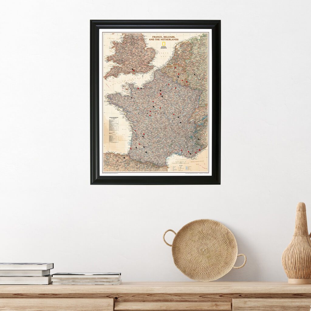 Executive France, Belgium, and The Netherlands Wall Map in Black Frame