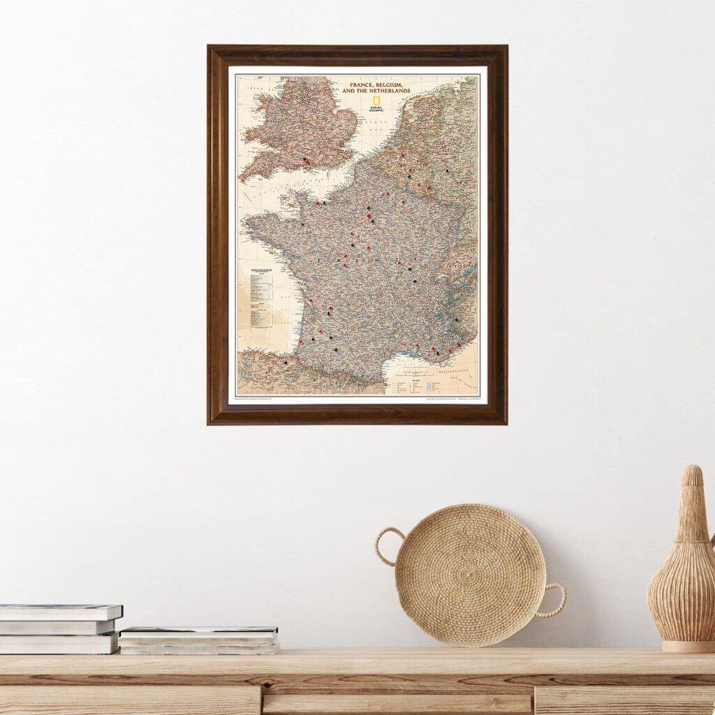 Executive France, Belgium, and The Netherlands Wall Map with Pins