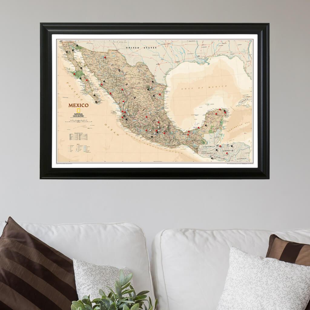 Executive Mexico Push Pin Map in Black Frame