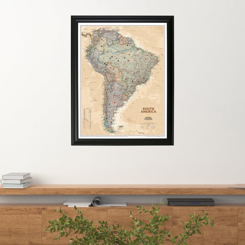 Executive South America Push Pin Travel Map in Black Frame