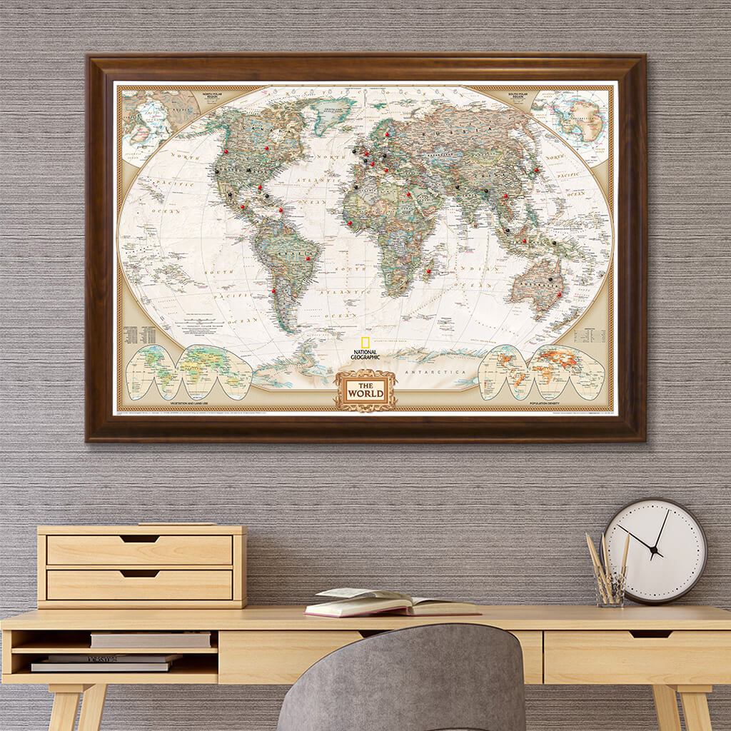 Executive World Travel Map with Pins