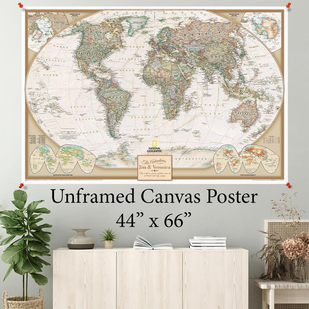 Executive Map Poster | Unframed Canvas Map | Push Pin Travel Maps