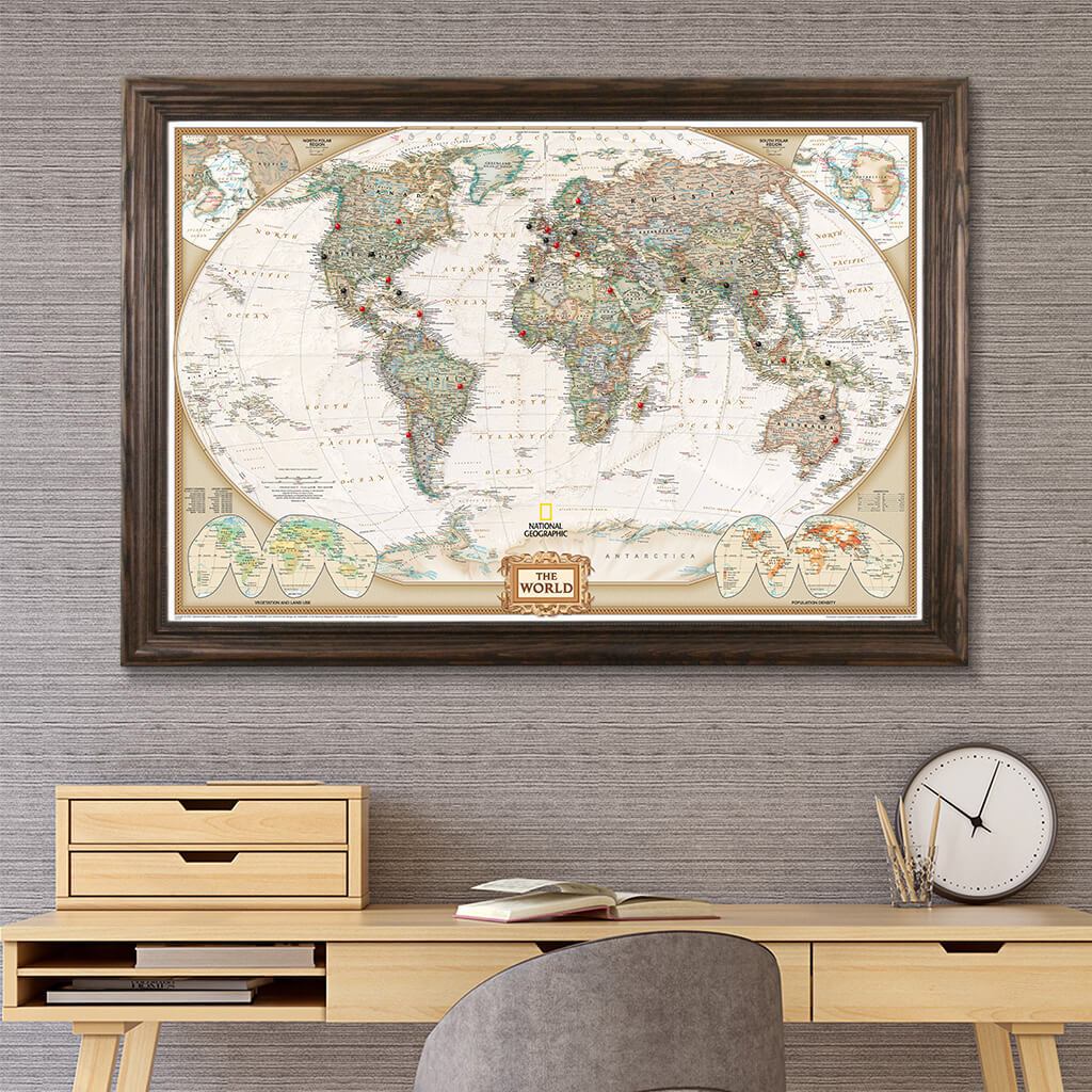 Customizable World Push Pin Board Map - The Magellan Edition - Large Framed  Map - Professional Cartography