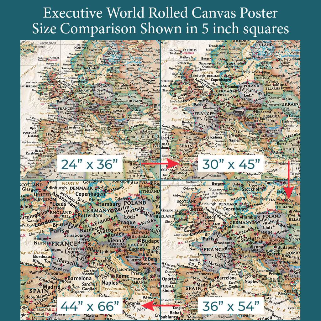 Large Panel Maps Executive Map Poster | Unframed Canvas Map | Push Pin Travel Maps