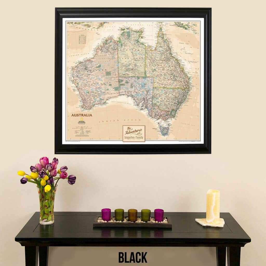 Canvas Executive Australia Push Pin Travel Map with pins in Black Frame