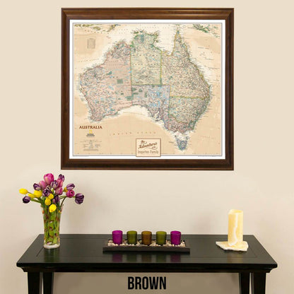 Canvas Nat Geo Executive Australia Push Pin Travelers Map with map pins in Brown Frame