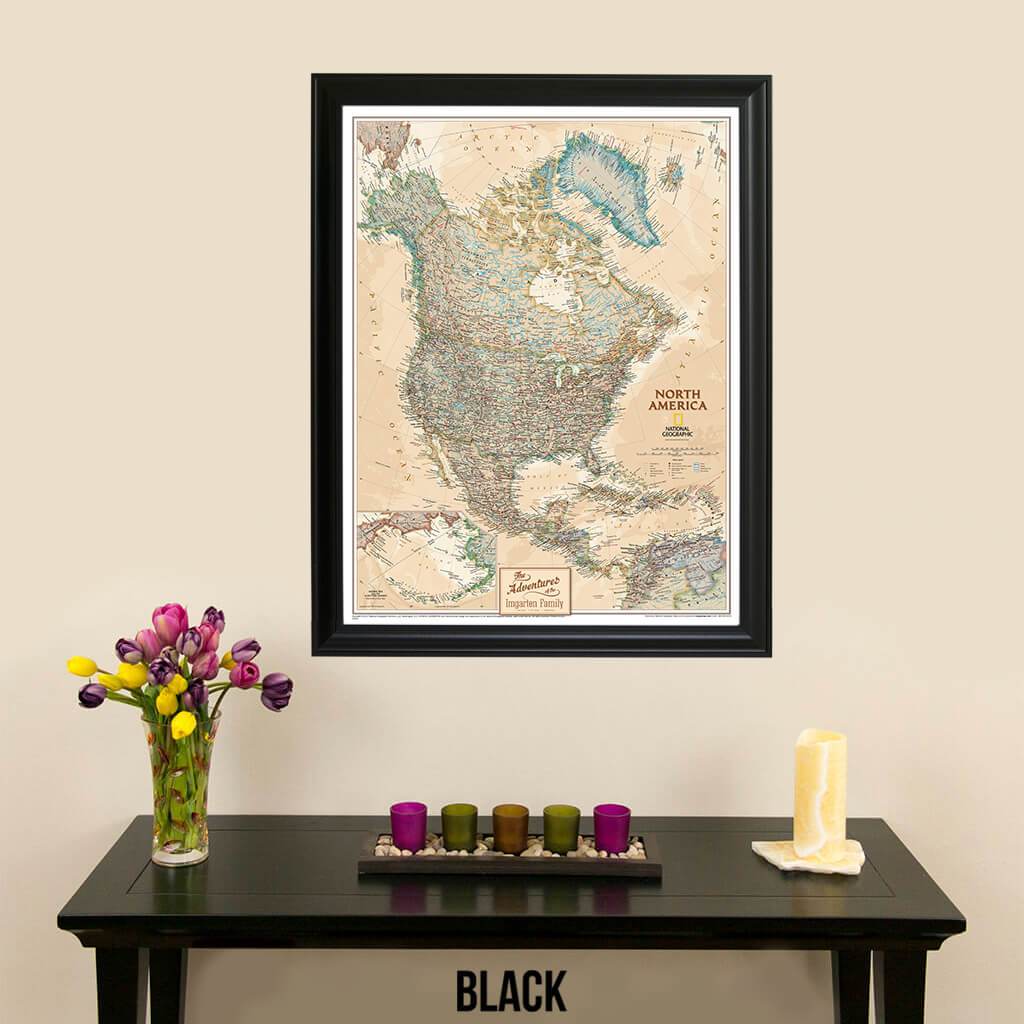 Canvas Executive North America Push Pin Travel Map Black Frame