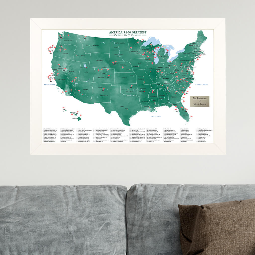 Golf gifts for men, Map of USA golfer locations. Top 100 public courses and  many more places to tick off your Golfing Bucket List wall map