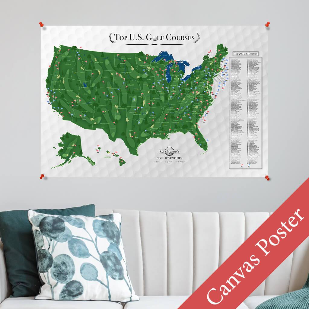 Custom Canvas Map Poster of US Golf Courses - Multiple Sizes