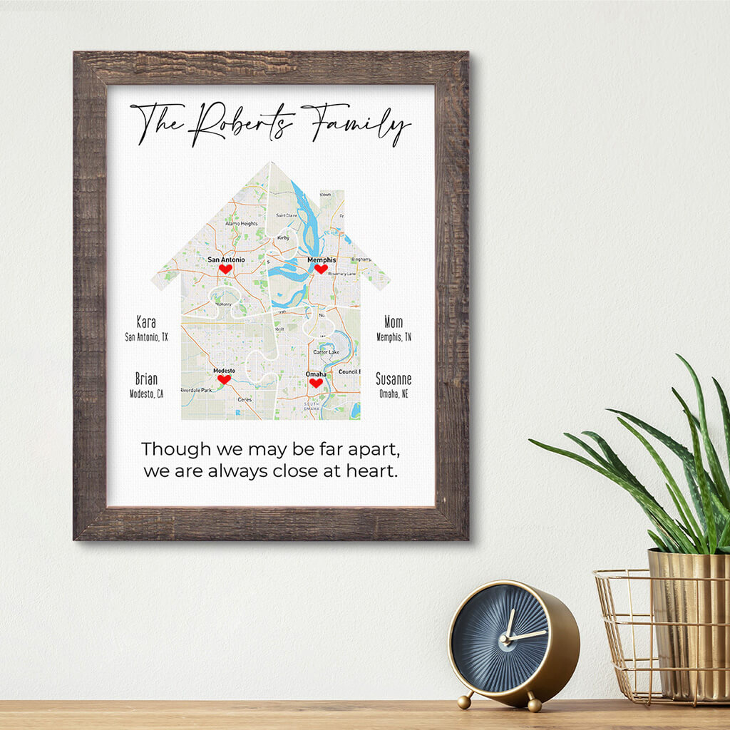 Family House Map Canvas Art Print - Solid Wood Madison Natural Frame