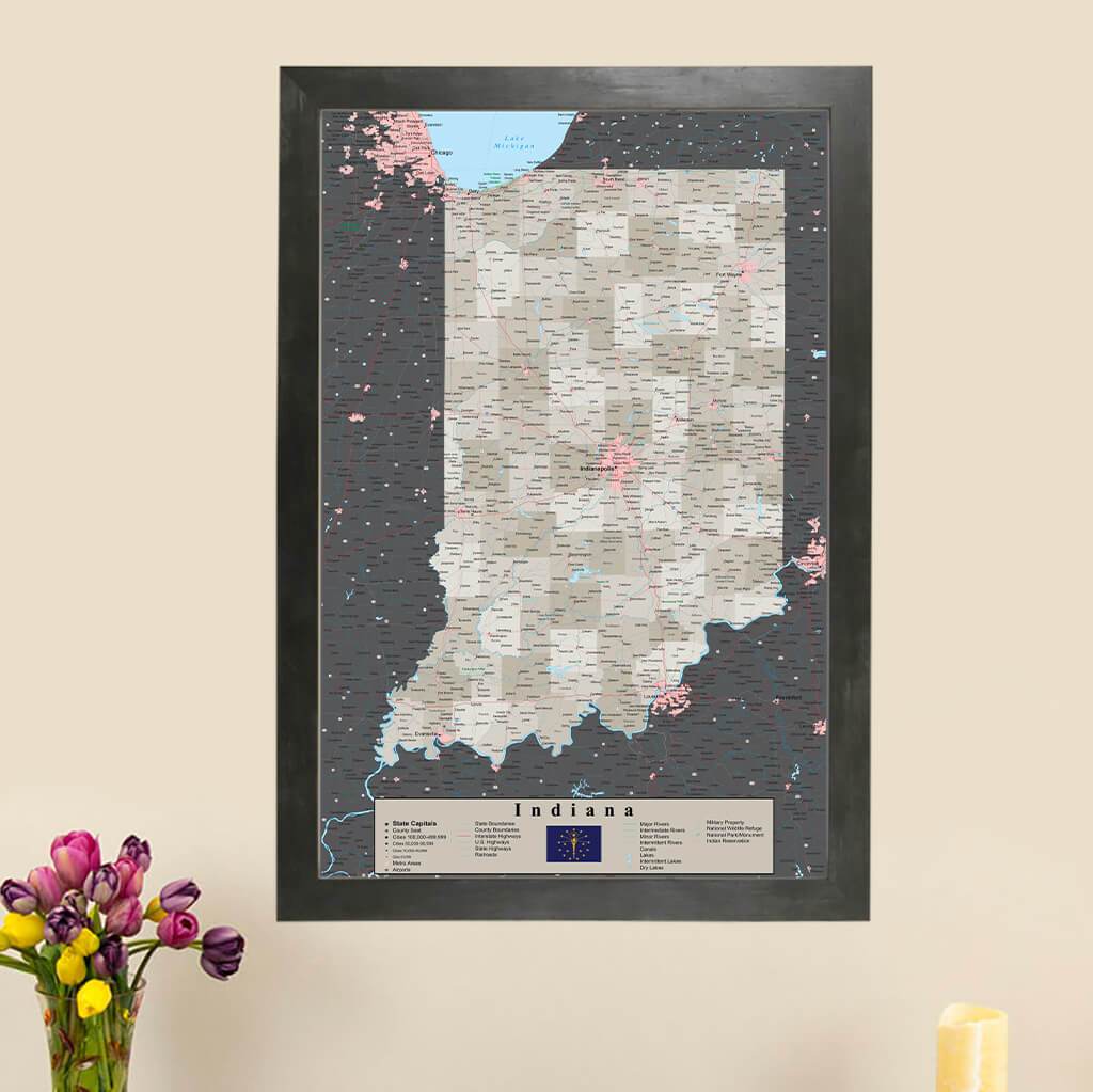 Earth Toned Indiana State Map with Pins main picture