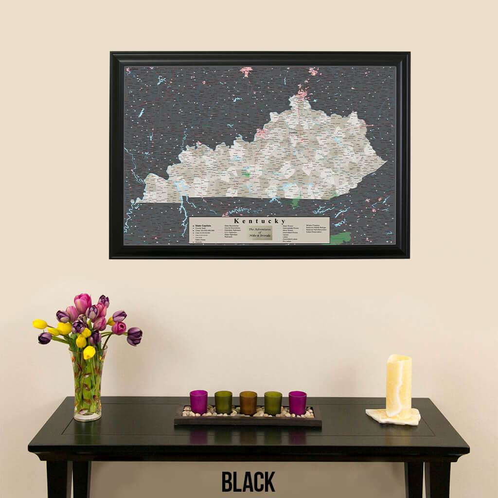 Earth Toned Kentucky Push Pin Travel Map with Pins Black Frame
