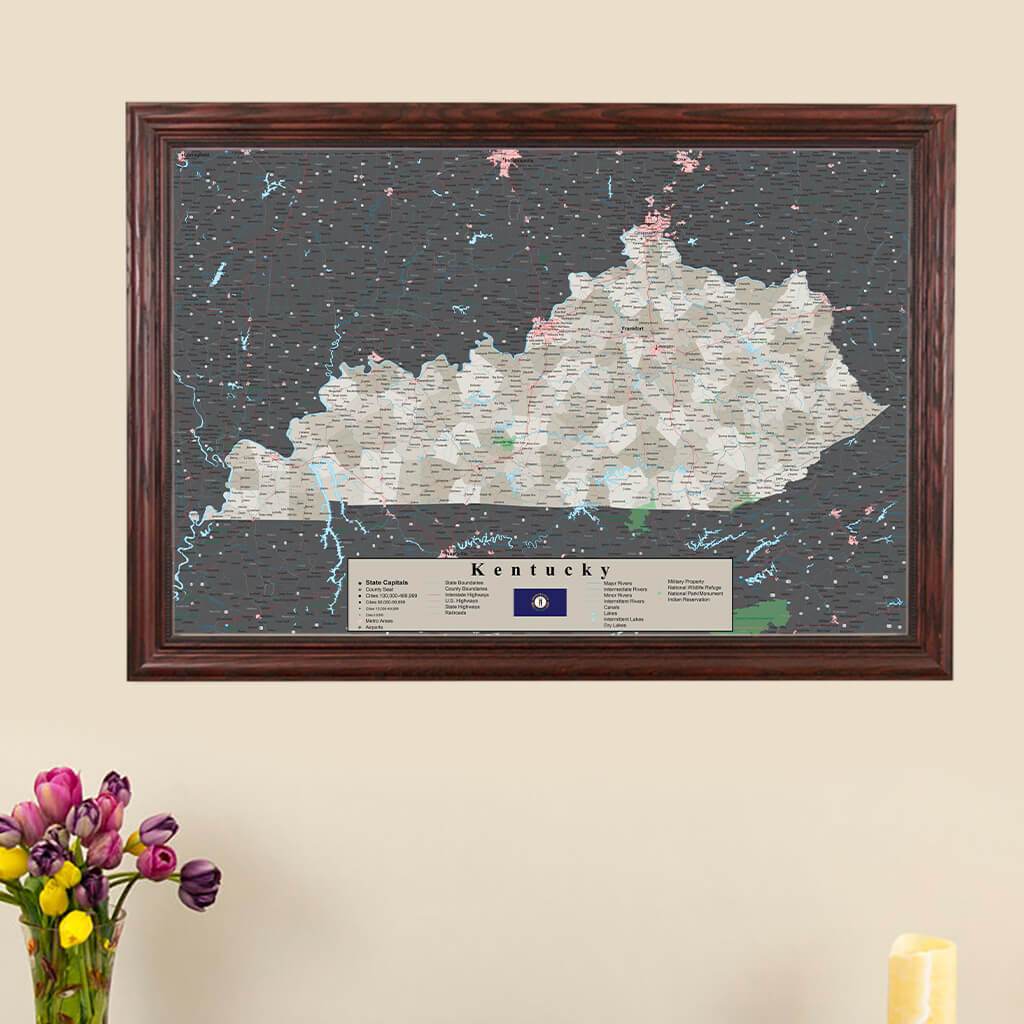 Earth Toned Kentucky Push Pin Travel Map with Pins main image