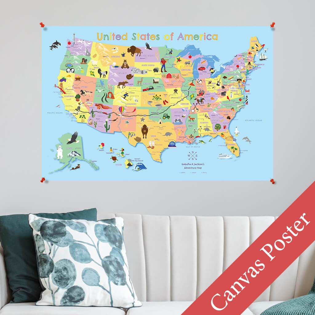 USA Map for Kids Canvas Poster