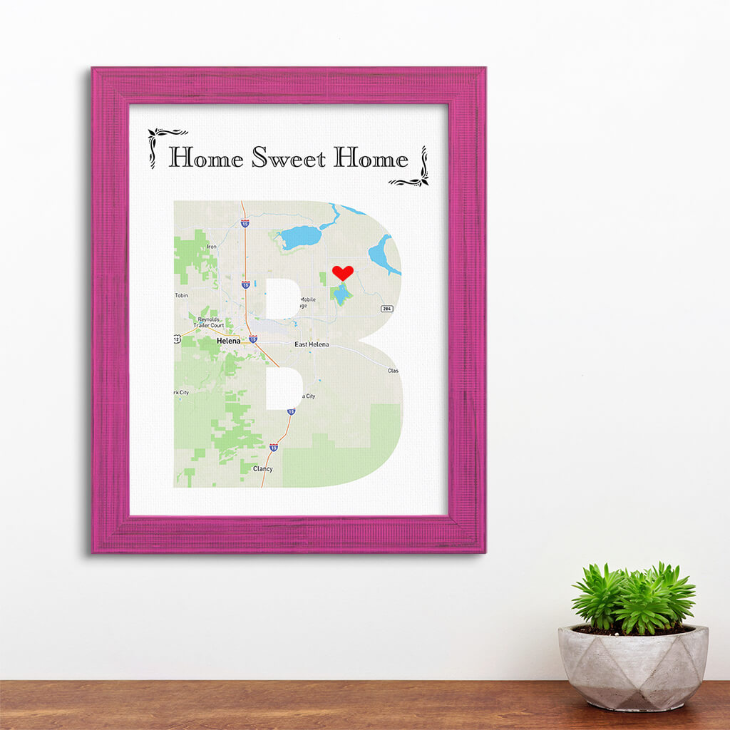 Letter Map Art Option 4 - Carnival Pink Frame