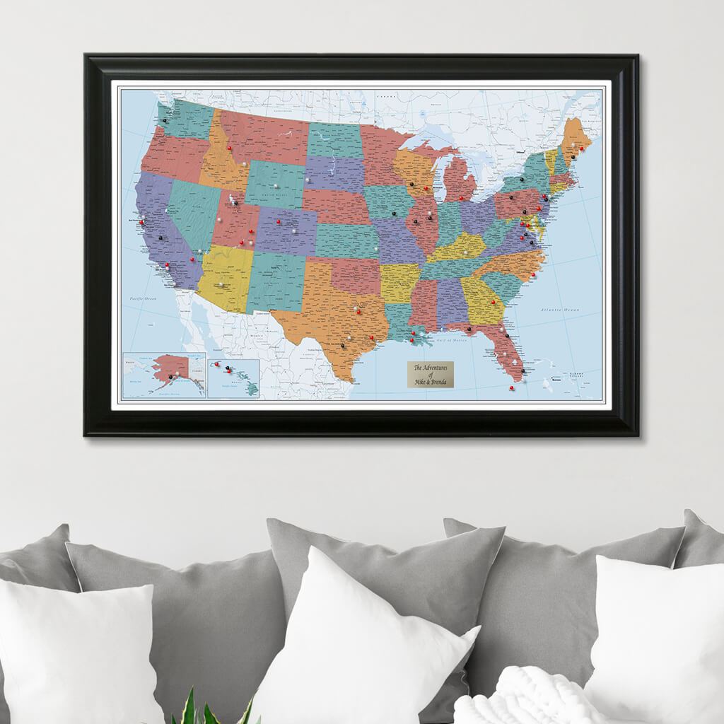 Blue Oceans USA Push Pin Travel Map with Pins