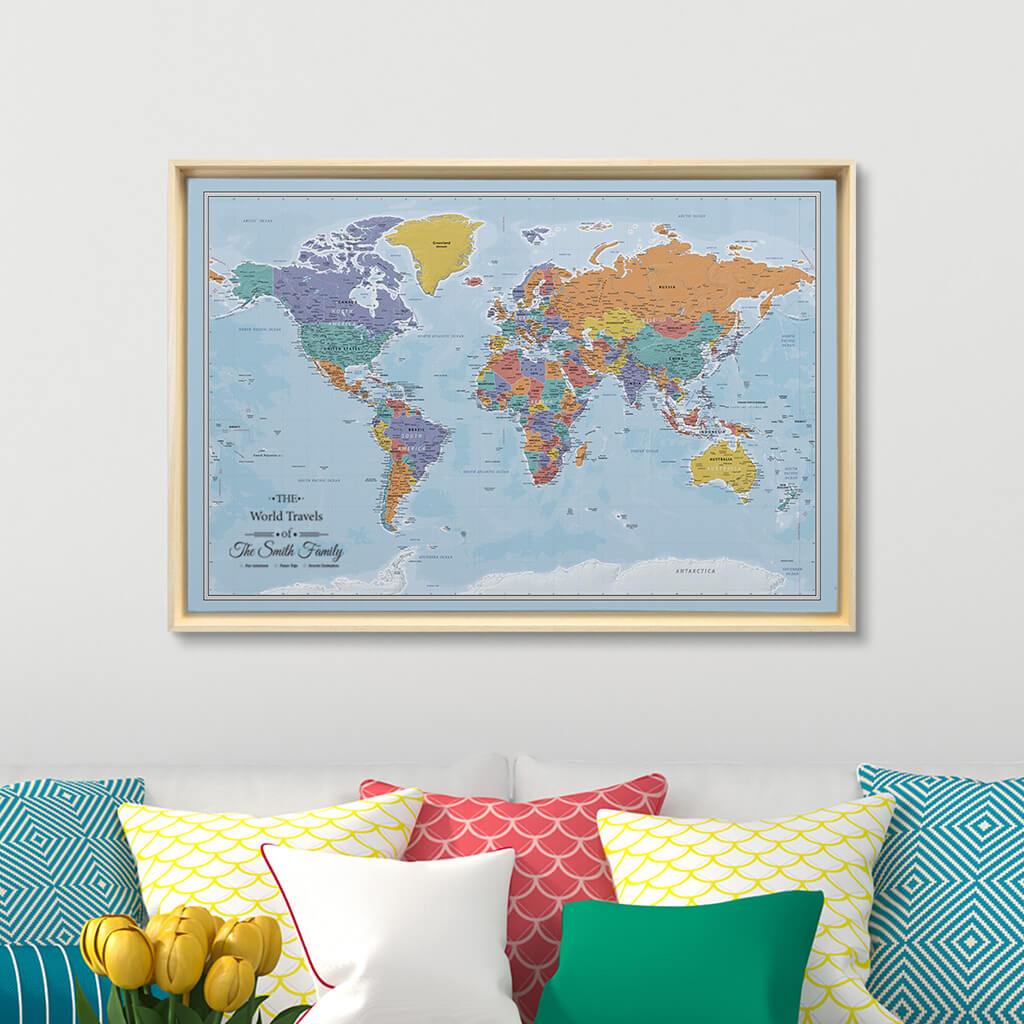 Decorative Pinboard - Colorful World Map [Cork Map], Size: 36 x 24