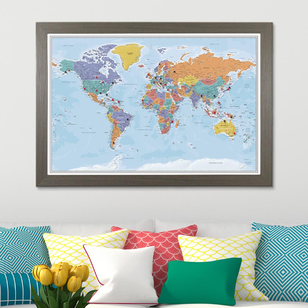 Canvas Art Bay Blue & Gold Push Pin World Map - Personalized World Map  Canvas - Detailed Travel Map with Pins - Large World Map Print - World Map  Pin