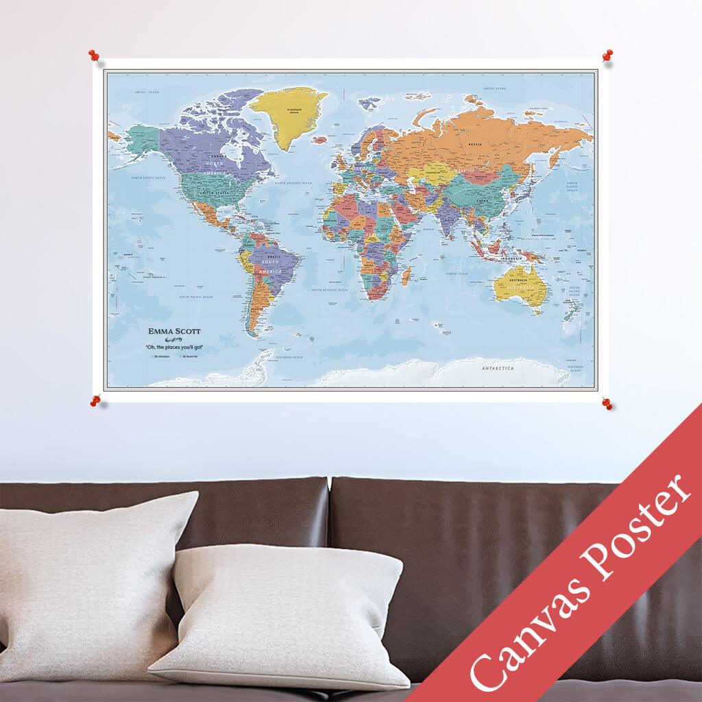 Blue Ocean World Travel Map poster canvas