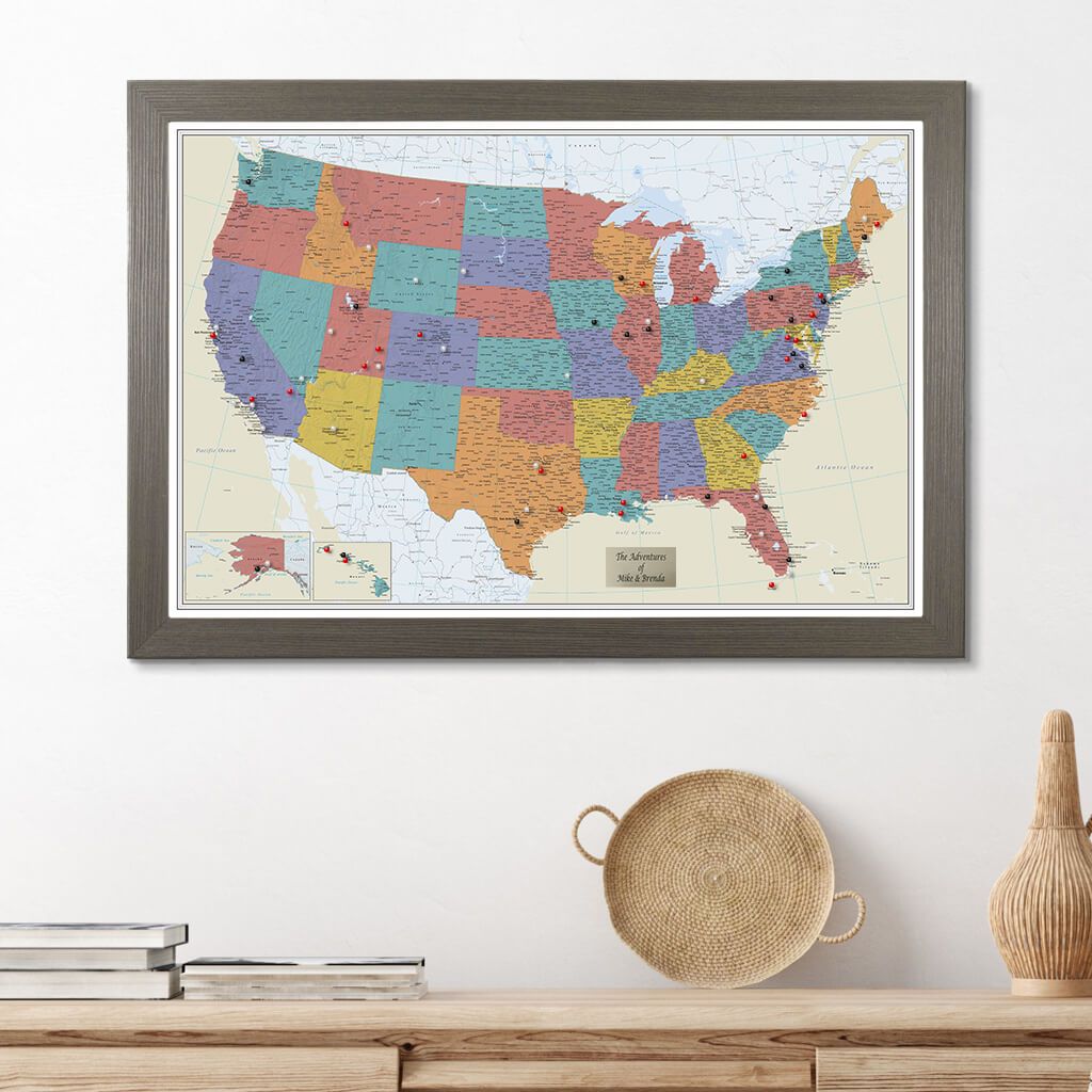 Tan Oceans USA Push Pin Travel Map with Pins