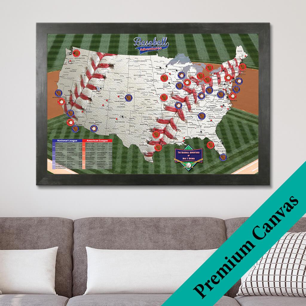 Baseball Adventures Pin Map on Canvas