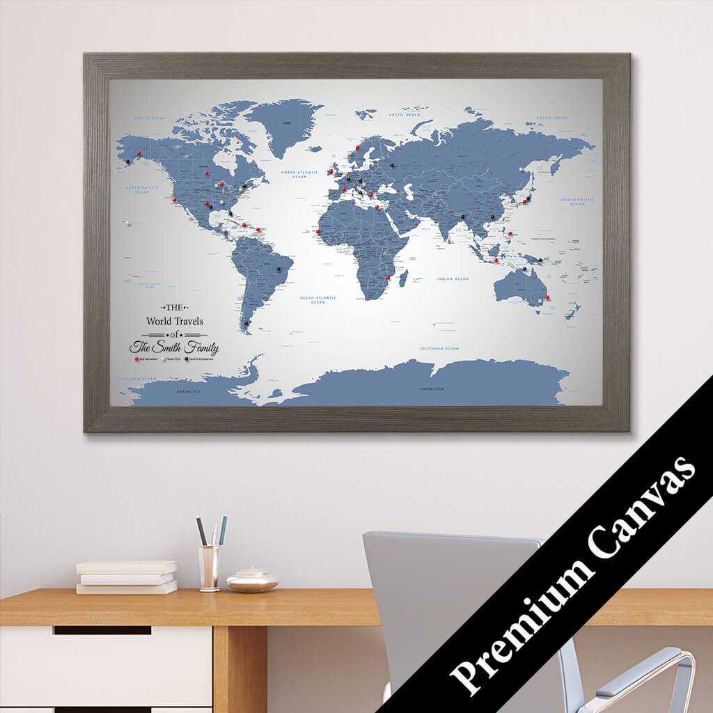 Canvas - Blue Ice World Push Pin Travel Map with pins
