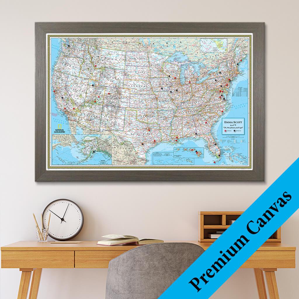 Canvas Classic USA Push Pin Travel Map