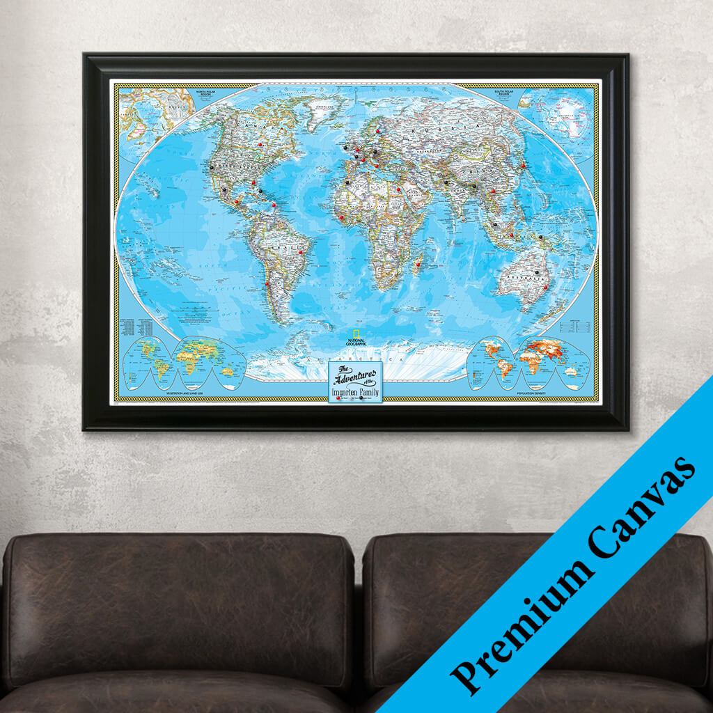 Canvas Classic World Push Pin Travel Map