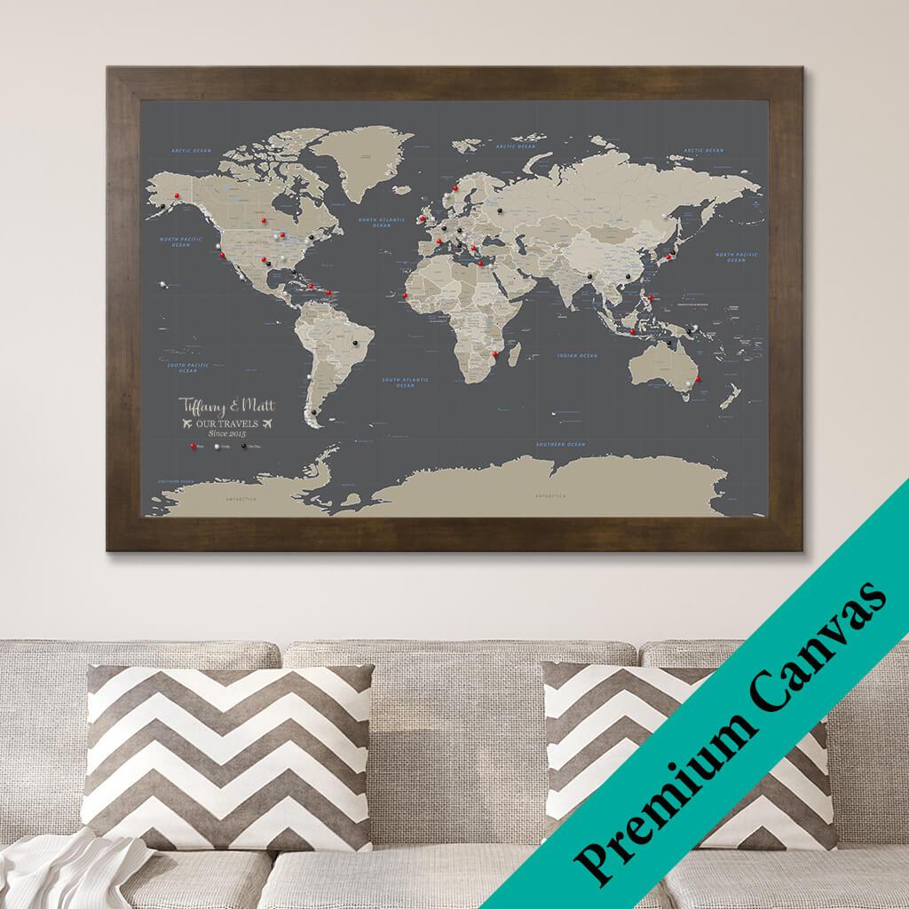 World Map Canvas Art | Canvas Map of the World with Pins - Push Pin ...