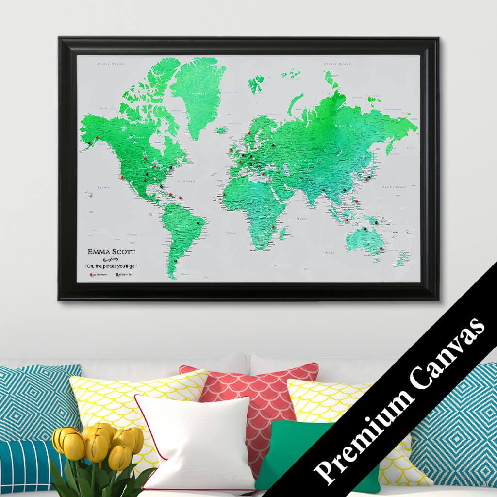 Canvas Watercolor Enchanting Emerald World Map