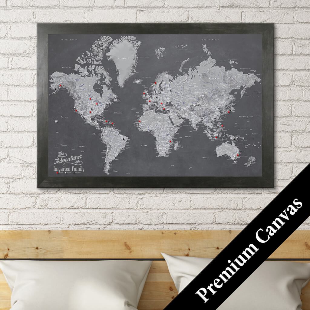 Stormy Dreams World Push Pin Map Printed on Canvas