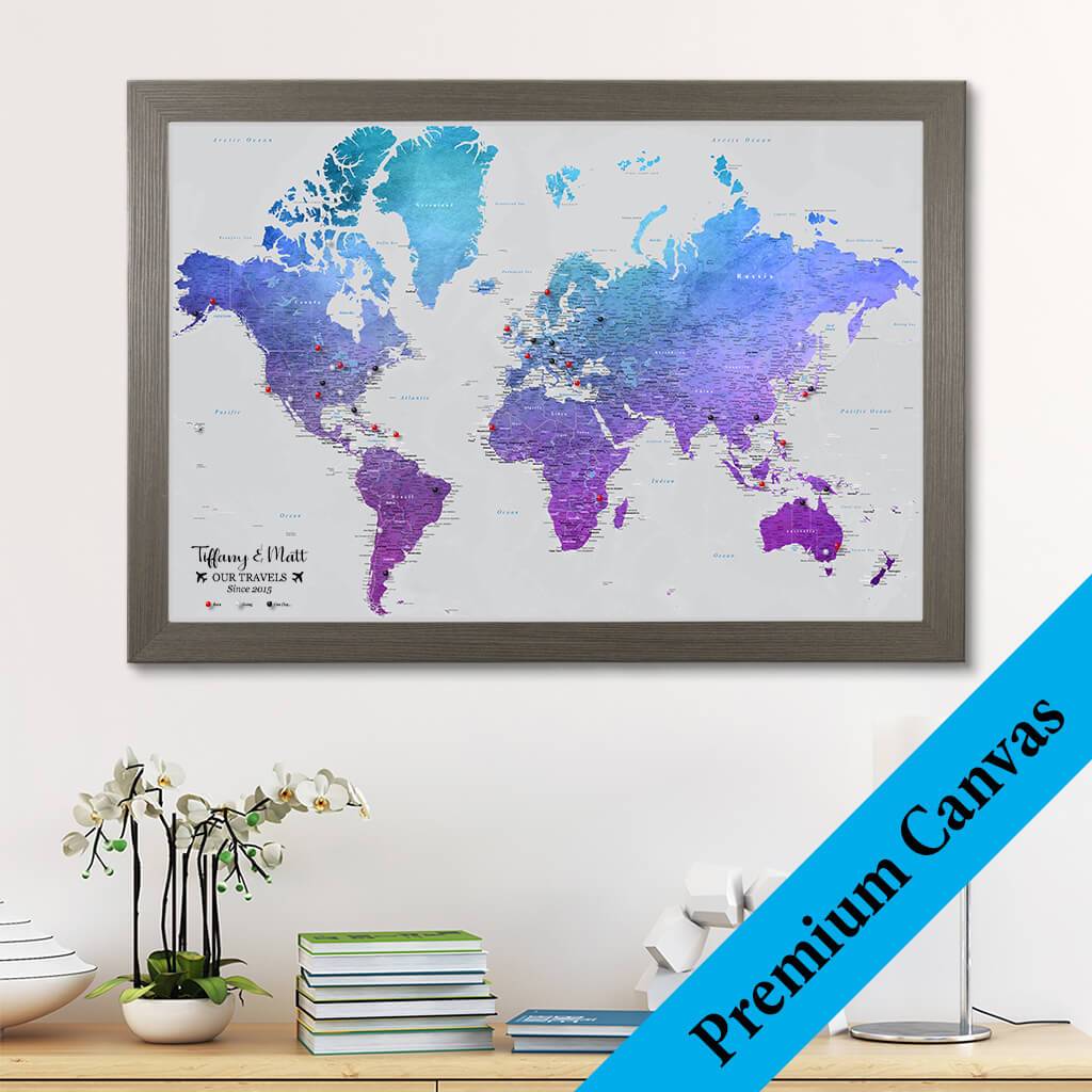 World Map Canvas - Vibrant Violet Push Pin World Map