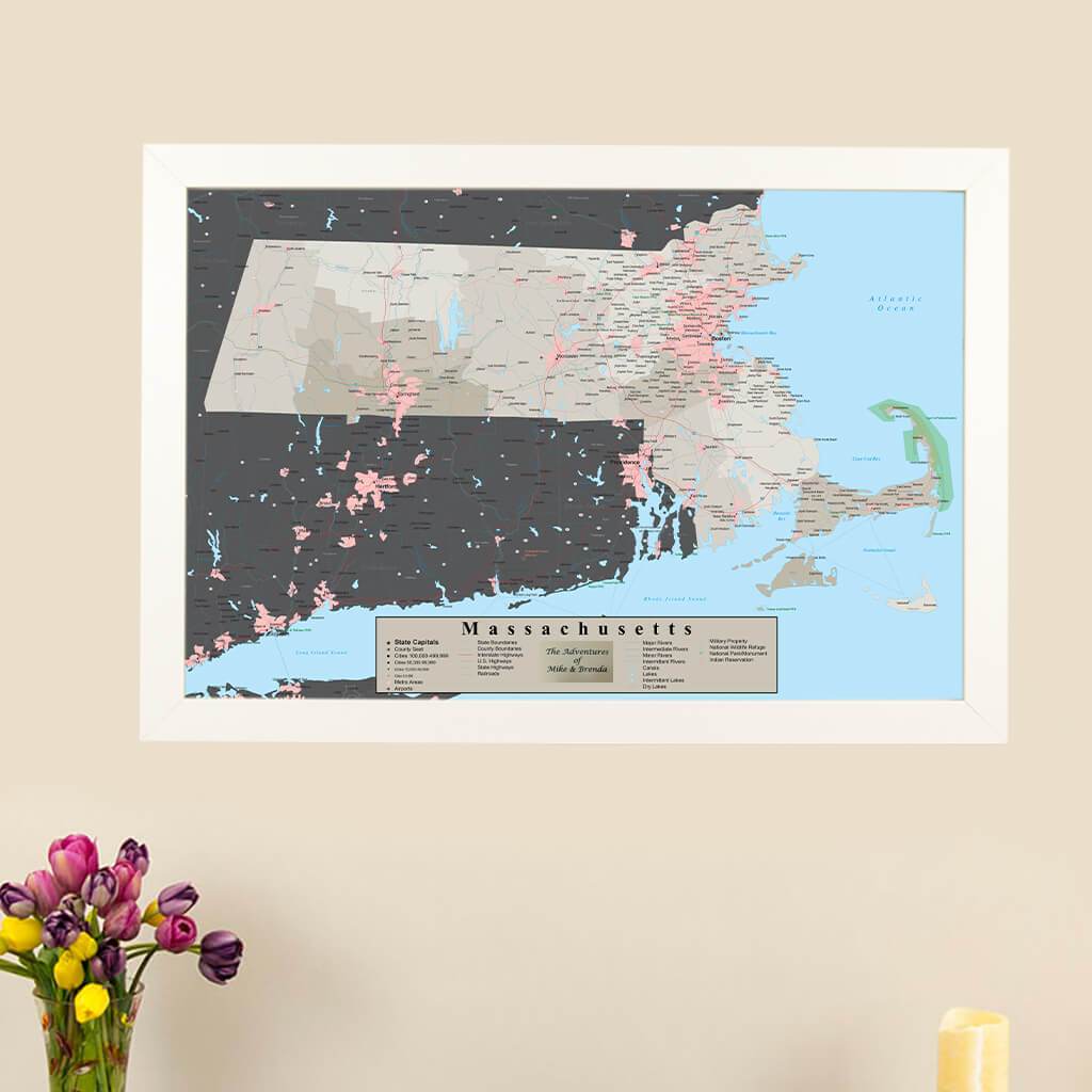 Earth Toned Massachusetts Push Pin Map with Pins main image
