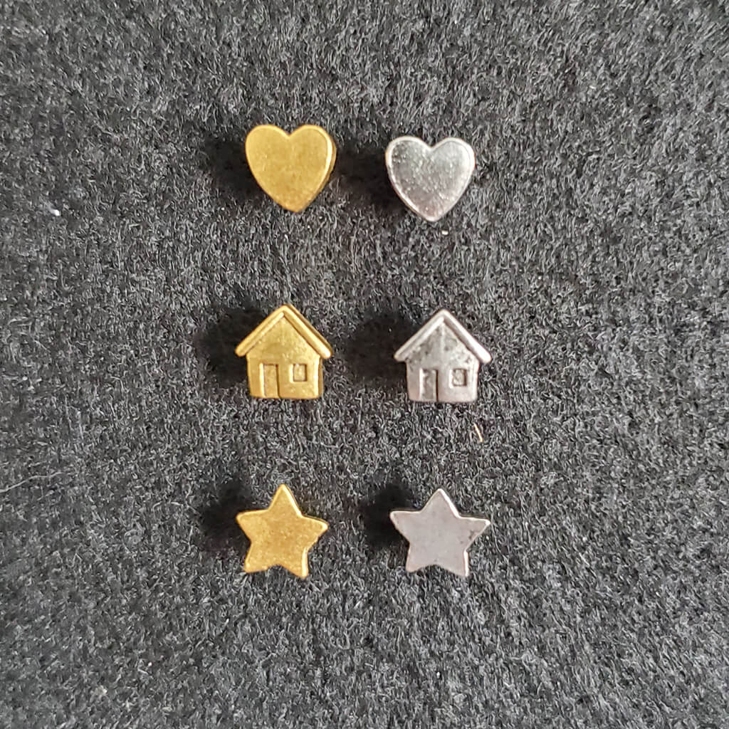 Push Pins, Gold & Silver Hearts, Heart Pushpins, Golden Antique