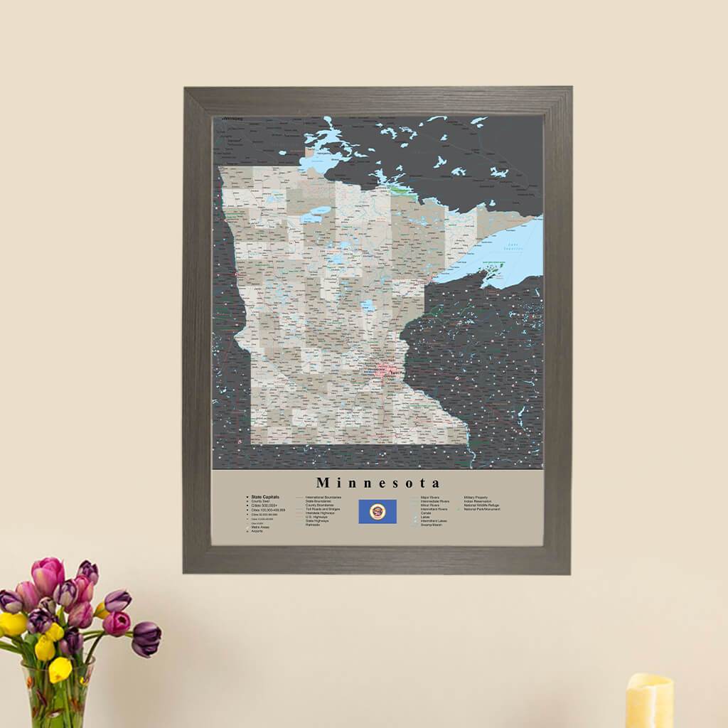 Earth Toned Minnesota State Map with Pins main picture