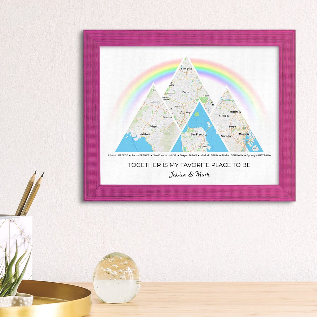 Mountain Map Art Option 3 in Carnival Pink Frame