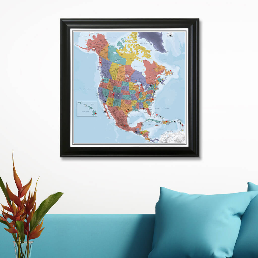 Blue Oceans North America Map with Black Frame