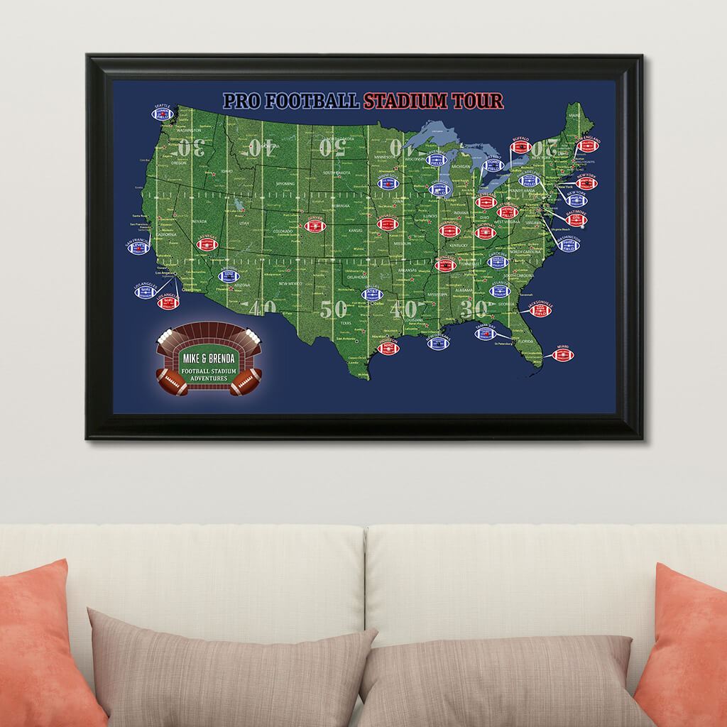Canvas US Football Stadiums Map Black Frame