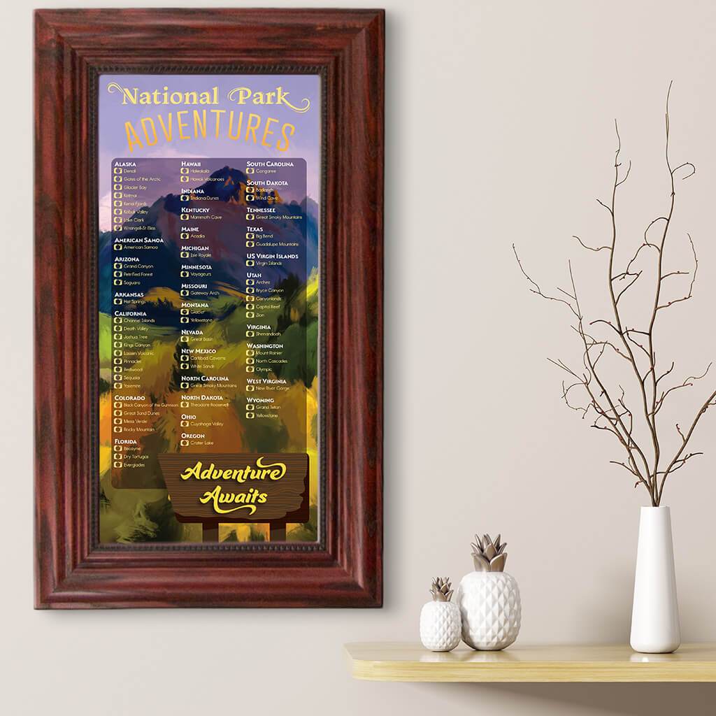 US National Parks Bucket List Solid Wood Cherry Frame