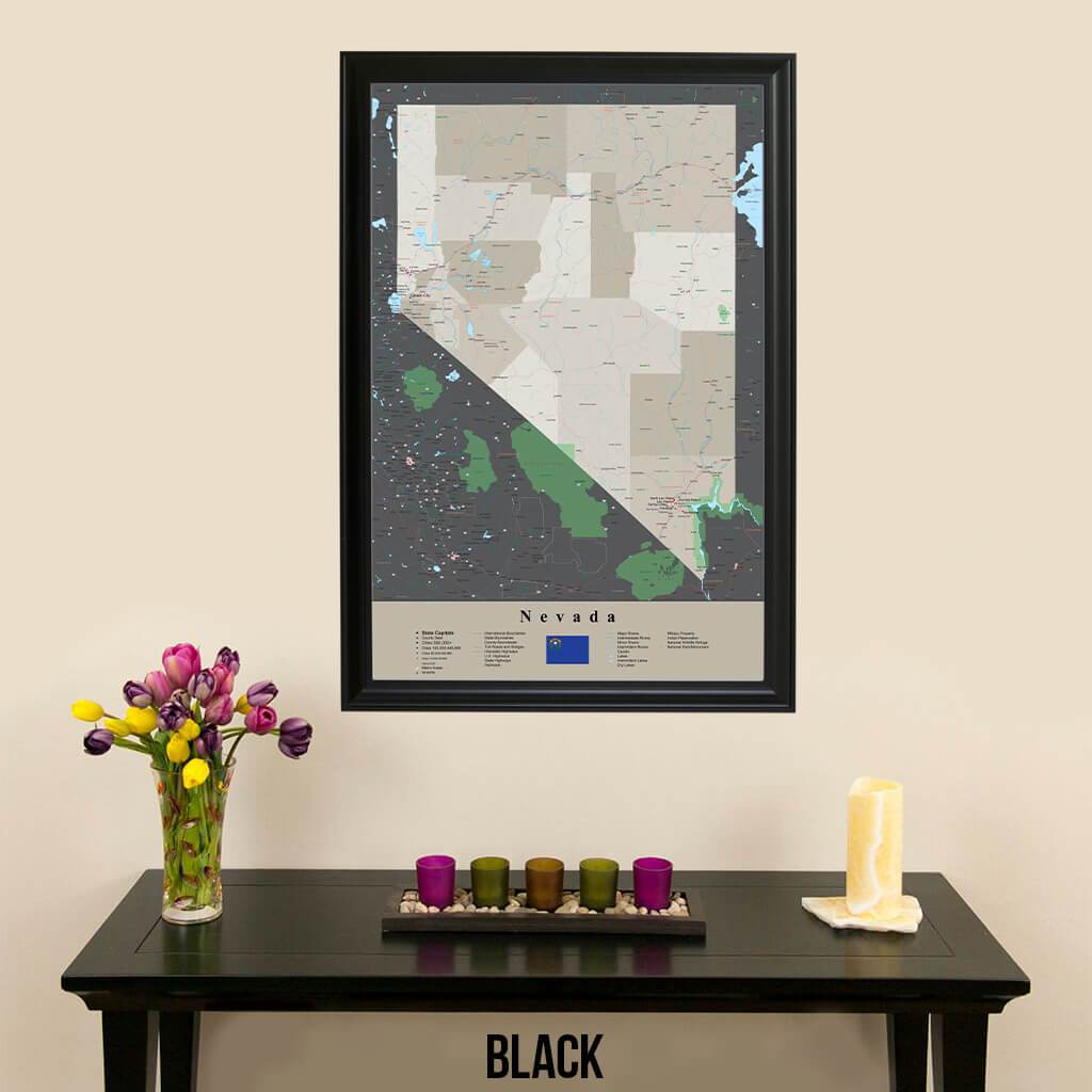 Earth Toned Nevada State Travel Map Black Frame