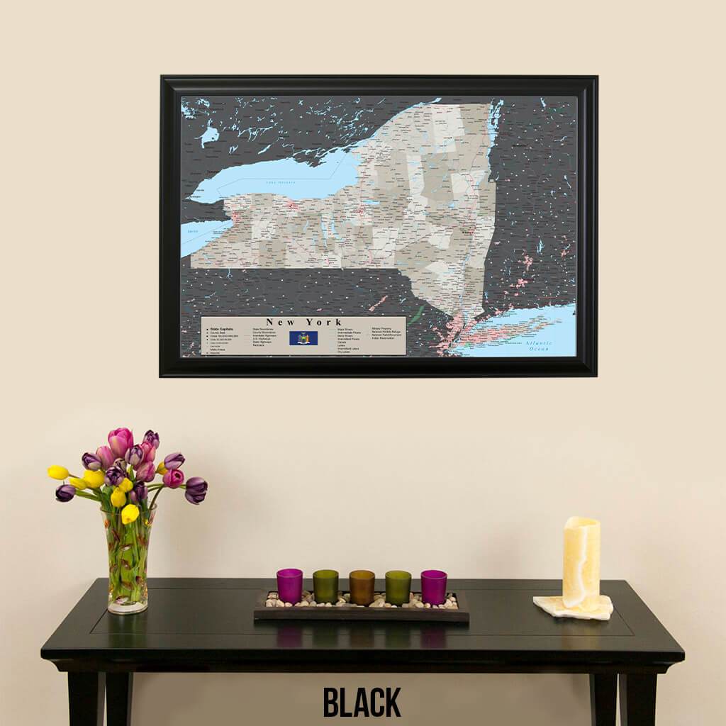 Earth Toned New York State Map Black Frame