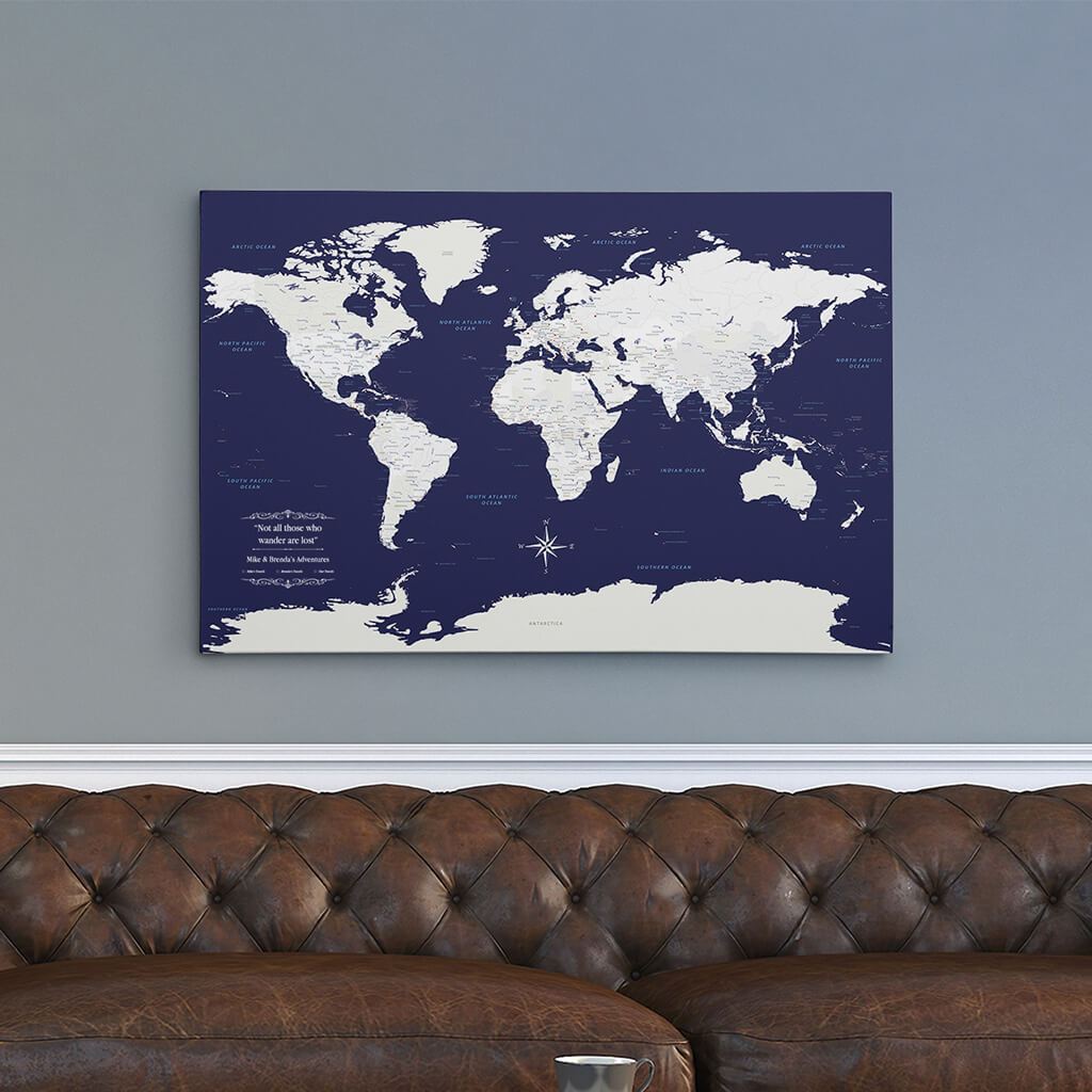 24x36 Gallery Wrapped Canvas Navy Explorers World Map